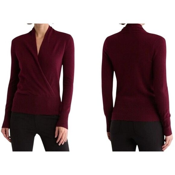 Sundance Sweater Eva Cashmere burgundy V-Neck faux wrap size S Quiet Luxury $198 - Picture 1 of 8